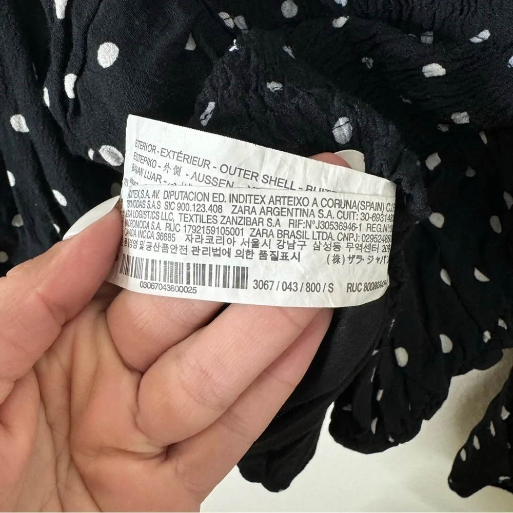 Zara Draped Polka Dot Ruched Puff Balloon Sleeve Square Neck Crop Top | Size S